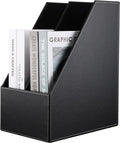 Wooden Leatherette Desktop File Folder Organizer and Document File Stand Journals Magazine Rack 2 Slots (black)