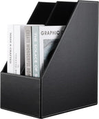 Wooden Leatherette Desktop File Folder Organizer and Document File Stand Journals Magazine Rack 2 Slots (black)