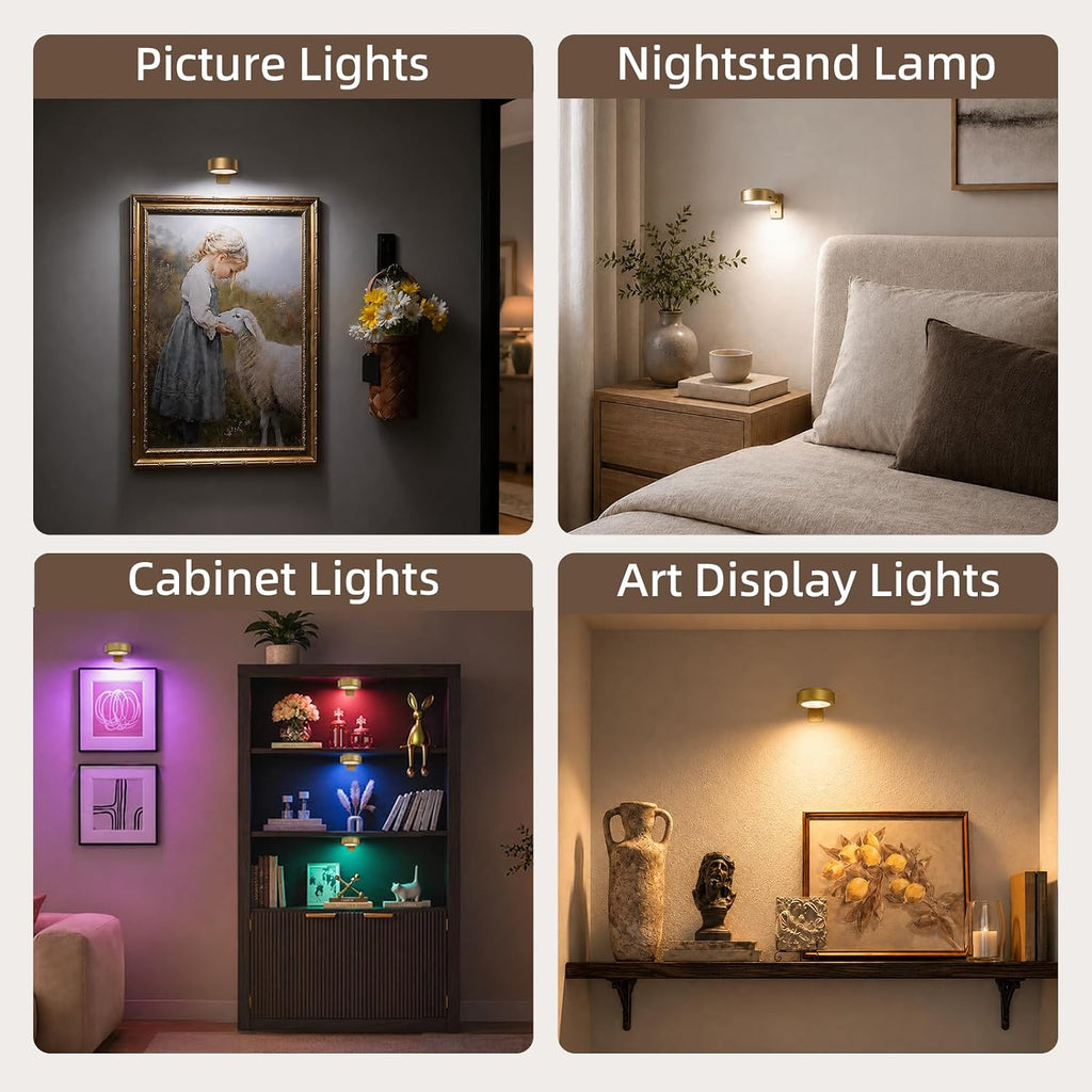 EZVALO Picture Lights for Wall, 2000mAh Rechargeable Battery Magnetic Poster Lights with 3 Color Temps & 12 RGB, Remote Dimmable Timer Painting Light, Wall Decor Light for Art Display, Frame (3 Pack)