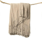 lifein Throw Blanket for Couch, Soft Boho Decor Bed Throw, Cozy Beige Knitted by lifein