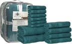 HILLFAIR Premium 100% Combed Cotton 12 Piece Bath Towels Set - Teal