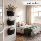 Over the Door Hanging Storage Basket, 3 Tier Wall Organizer Black