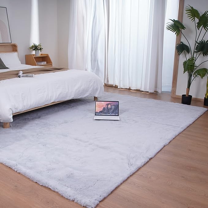Ghouse Grey 8x10 Area Rug Fluffy Faux Rabbit Fur Grey Rug Plush Shag Fuzzy Rug - Image 2