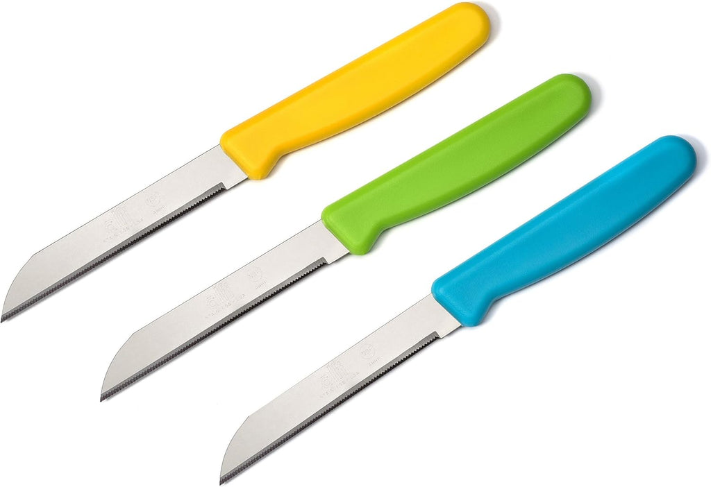Alfi All-Purpose Knives Aerospace Precision Pointed Tip - Home And Kitchen Supplies - Serrated Steak Knives Set | Made in USA (Multi-Color, 12 pack)