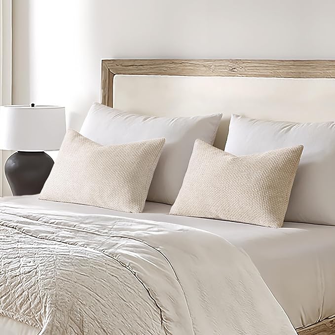 MIULEE Pack of 2 Lumbar Couch Throw Pillow Covers 20x12 Inch Neutral Beige - Image 3