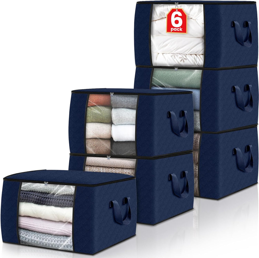 Fab totes 6 Pack Storage Bags for Clothes Blanket Storage Bins with Lids