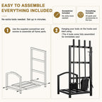 Fireplace Tools Set with Log Rack Holder, Heavy-Duty Steel Frame