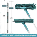 TelesPro 20 Feet High Reach Window Squeegee with 5-12Ft Extension Pole, Window Cleaner Tool with 3-Stage Telescoping Pole, Window Cleaning Kit with Rotatable Head (2 Squeegee & 2 Microfibre Cloths)