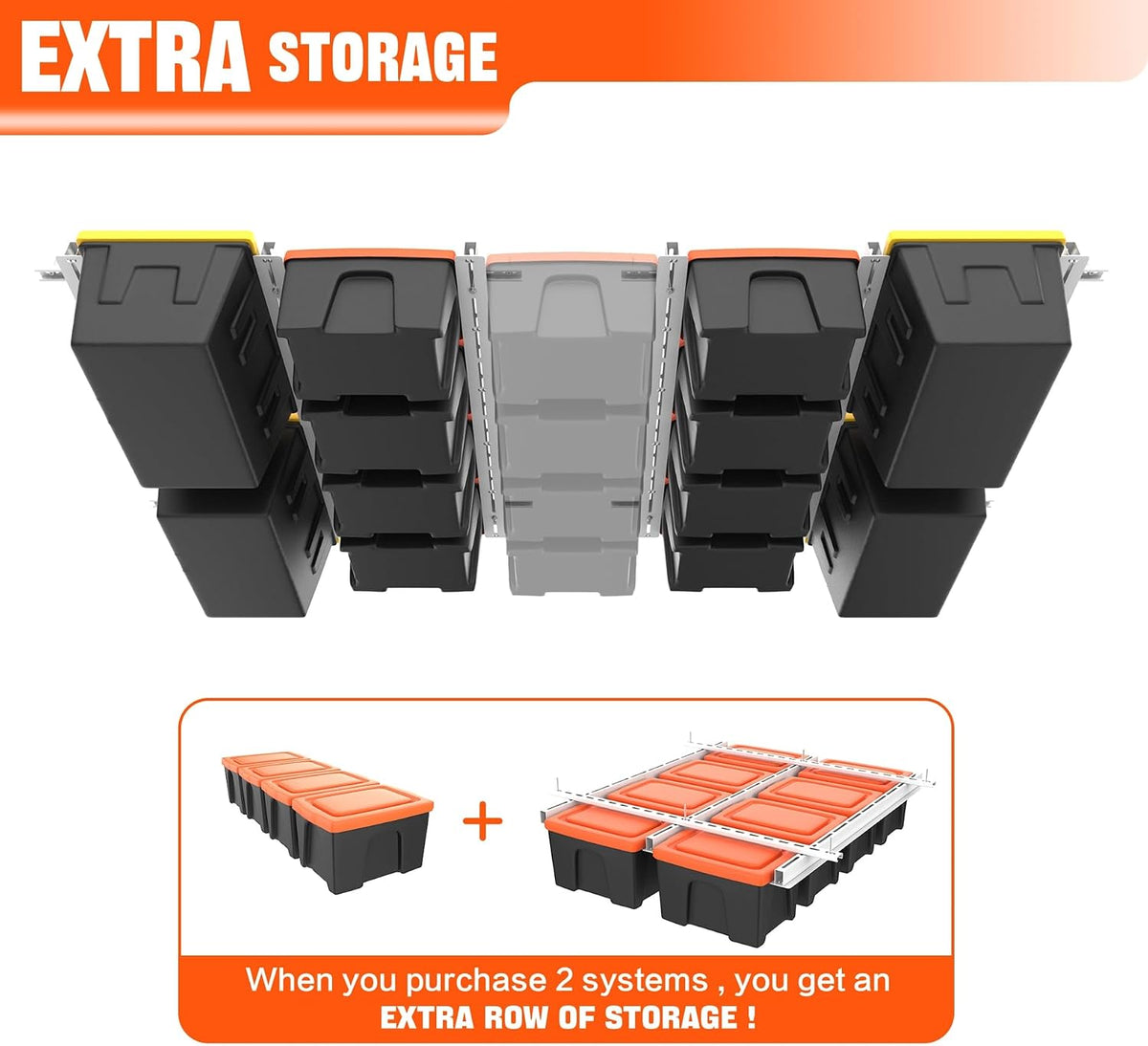 TORACK Garage Ceiling Bin Storage Rack, Overhead Tote Storage Rail System