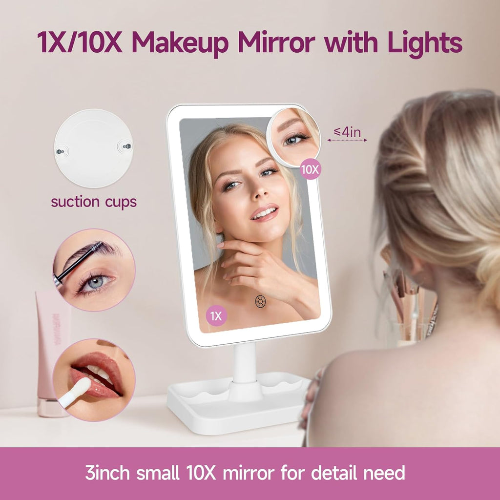 FUNTOUCH Rechargeable Vanity Makeup Mirror with Lights, White
