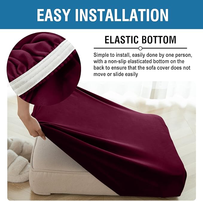 Couch Cover 6-Piece Elastic Velvet Couch Cushion Covers & Chaise Slipcovers - Image 5