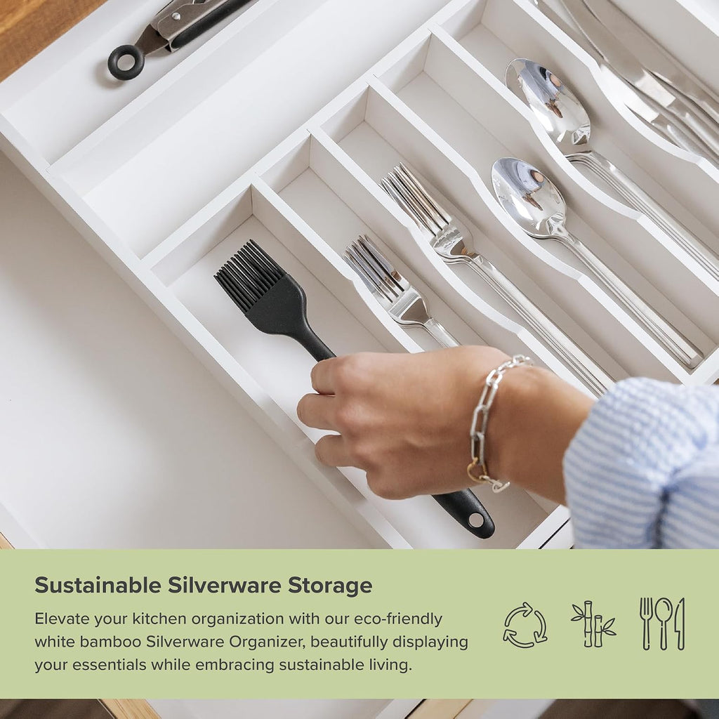 Silverware & Utensil Drawer Organizer, 18-33 in, White Bamboo