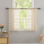 YJ YANJUN Vintage Lace Curtains 30 Inch Length- Cottage Floral Short Beige by YJYANJUN