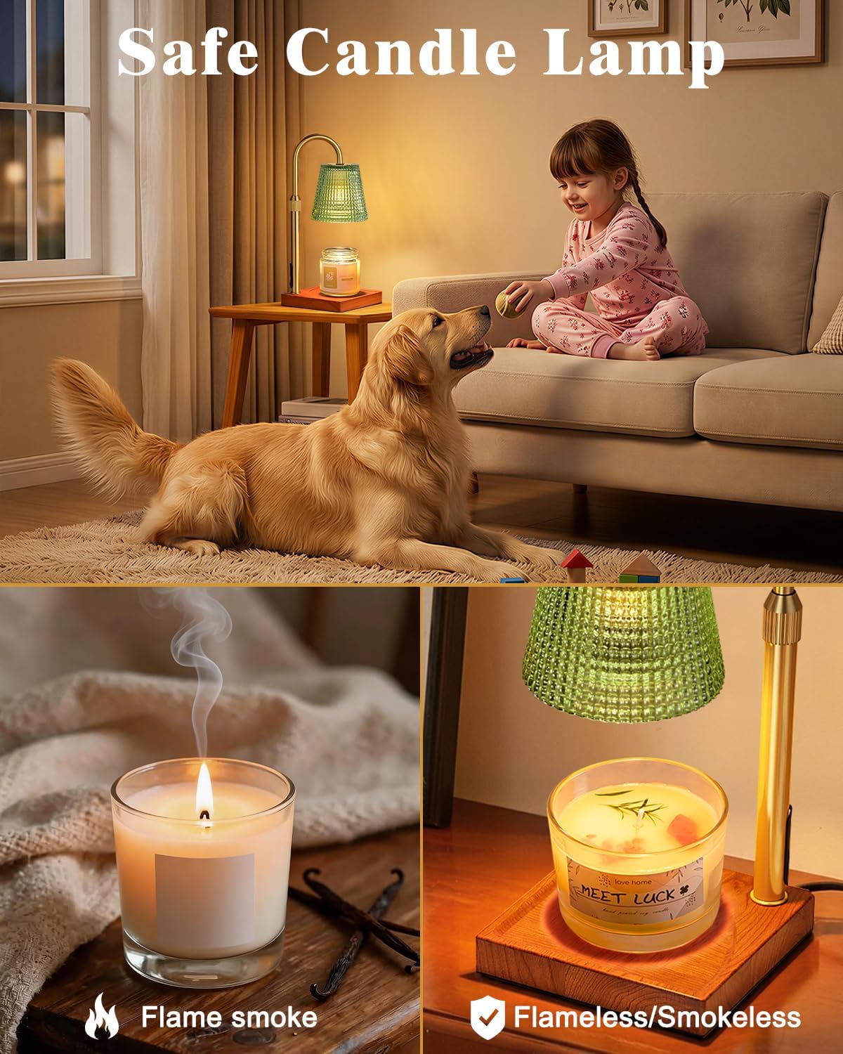 Green Candle Warmer Lamp with Timer, House Warming Gifts New Home Decor
