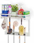 Broom Holder Wall Mount with Shelf, Black, L