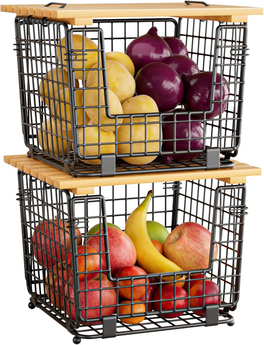 2 Pack Stackable Potato Onion Bins, Pantry Organizers and Storage