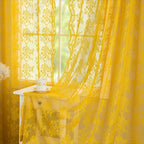YJ YANJUN Vintage Lace Curtains 63 Inch Length-Victorian Floral Pattern Mustard - Image 2