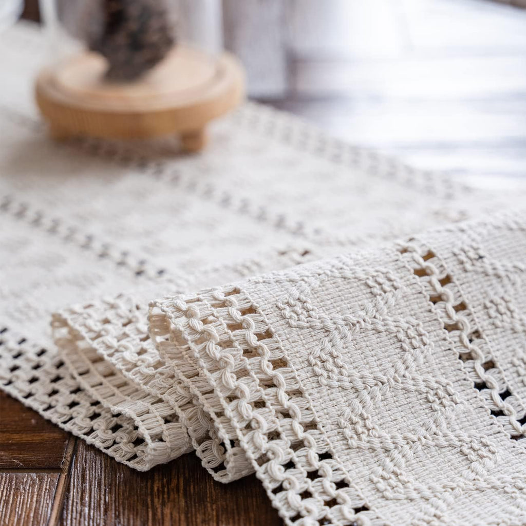 Macrame Table Runner Cream Beige Boho Table Runners with Tassels 12x71in