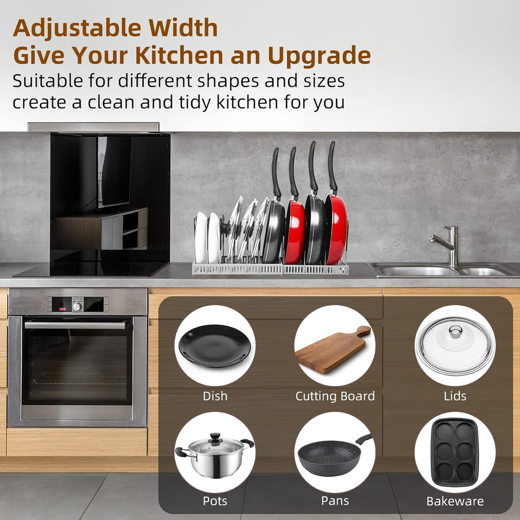 ROOHUA Pot and Pan Lid Organizer Rack for Under Cabinet, Grey