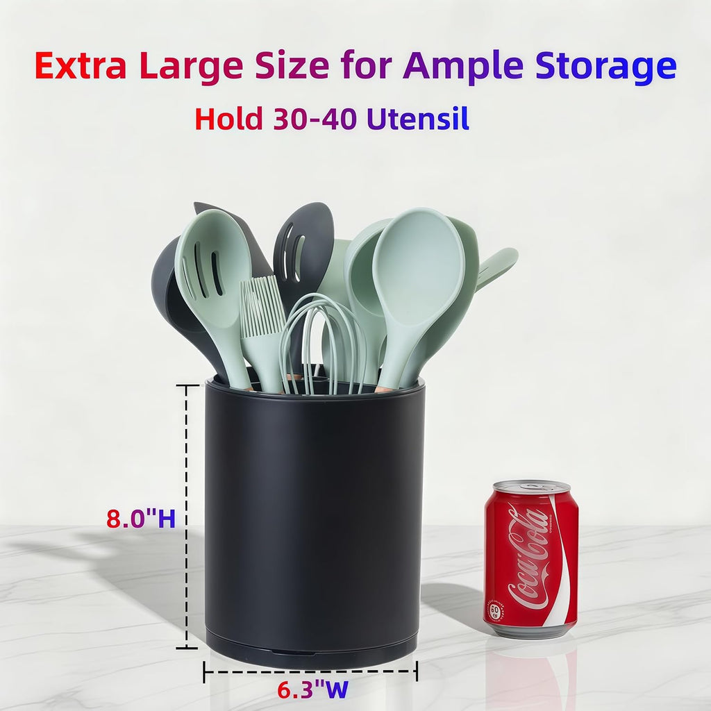 LIBODOUR Kitchen Utensil Holder,Extra Large 360°Rotating For Countertop