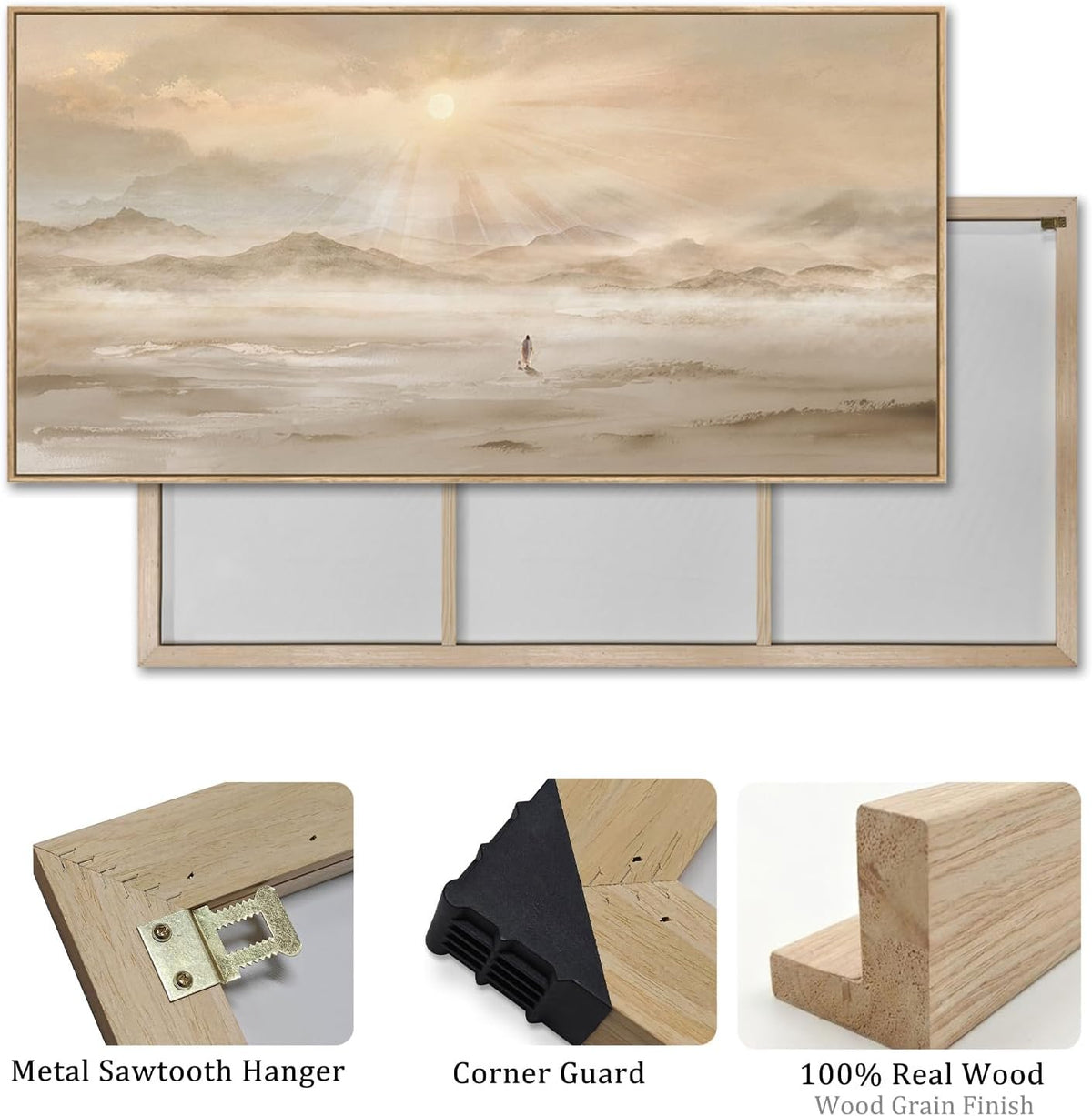 Extra Large Framed Christian Wall Art, Jesus Leaves the 99 Sheep, 28x57 In