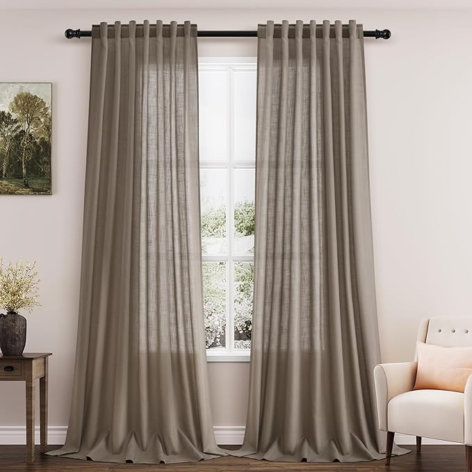 Dark Taupe Linen Curtains 90 Inch Length 2 Panels Set by Nanspring