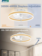 LEDIARY Ceiling Fans with Lights and Remote, 20'' Low Profile Ceiling Fan with Light, 3000-6000K Dimmable Fandelier Ceiling Fans, Modern Flush Mount Fan Light for Bedroom with 6 Wind Speeds-Wood Grain