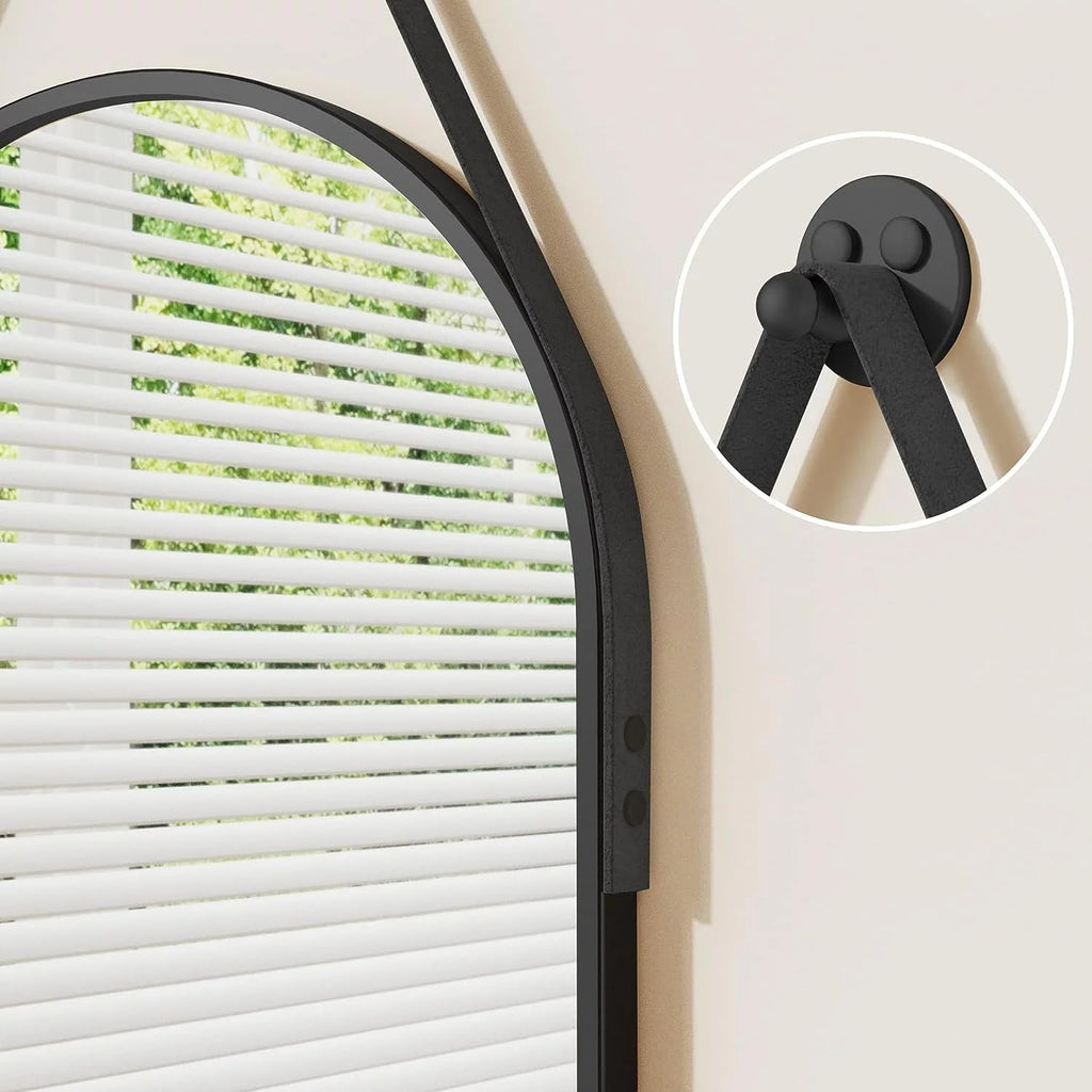 OGCAU 48" x 16" Arched Full Length Mirror Wall Mounted Hanging Mirror Black