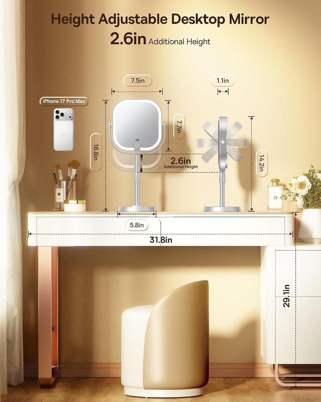 Gospire ABS Frame Lighted Makeup Mirror with Magnification 20X/1X,Rectangle