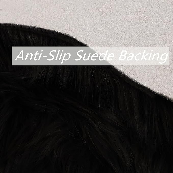 duduta Black Faux Sheepskin Runner Rugs 2x6 ft, Fluffy Shag Bedroom Rug Fur - Image 5