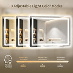 30"x36" LED Bathroom Mirror with Lights, Backlit + Front Lit, Anti-Fog, Lighted Bathroom Mirror for Wall, HD Shatterproof Tempered Glass, Dimmable, Memory Function (Horizontal/Vertical)
