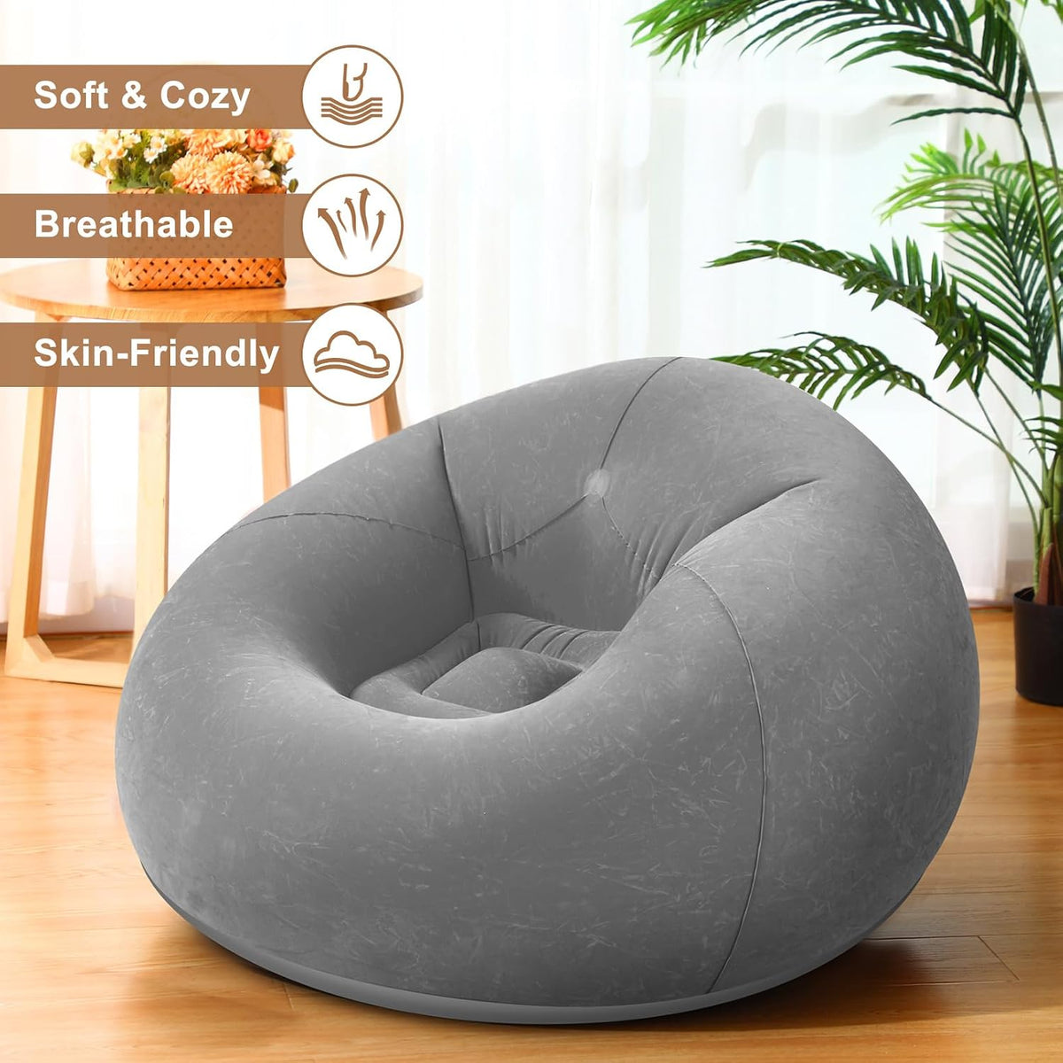 Realspring 6 Pcs Inflatable Bean Bag Chairs, Electric Air Pump, Gray