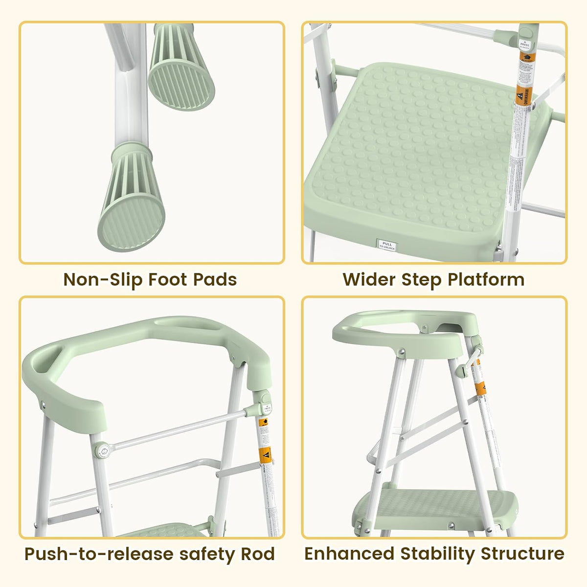 HBTower Kids 2 Steps Step Stool, Foldable Toddler Tower with Safety Railing