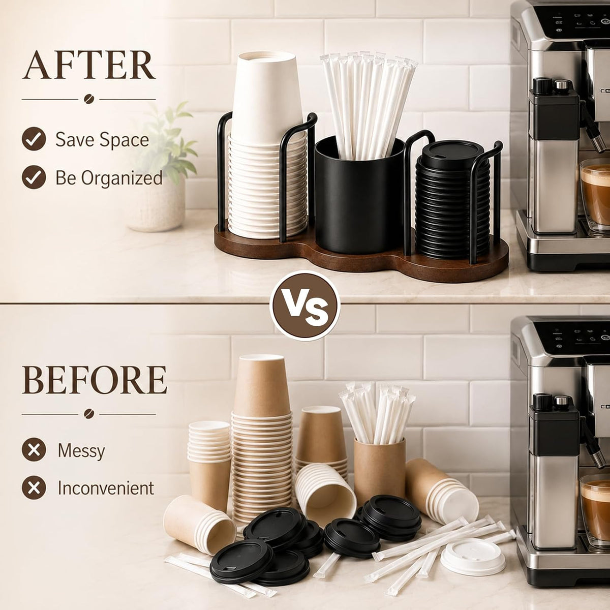3 in 1 Cup Dispenser, Disposable Cup & Lid Holder Organizer for Countertop
