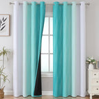 Estelar Textiler Teal and Greyish White Ombre Blackout Curtains 90 Inch Length - Image 2