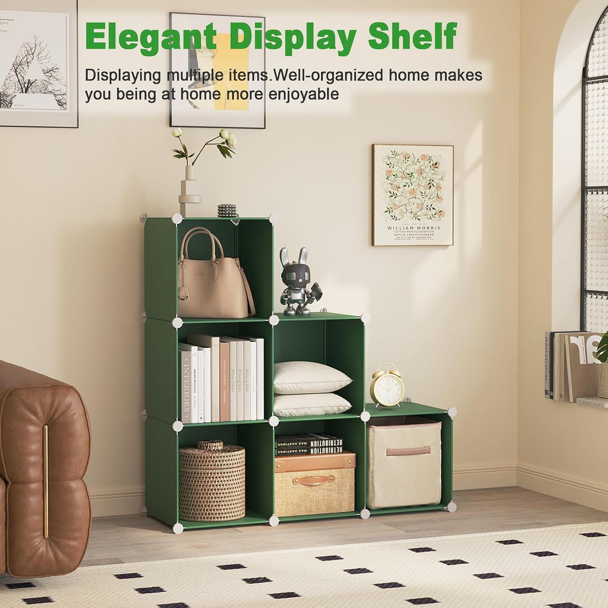 C&AHOME 6-Cube Storage Organizer Cube Shelf Closet Storage Bookcase, Green