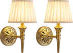 KDG Cordless Gold Wall Sconces Set of 2, Beige Fabric Lampshde Wall Lamps