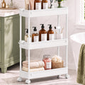 SPACEKEEPER Slim Rolling Storage Cart, 3 Tier Bathroom Cart Organizer,White