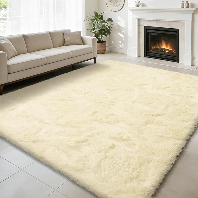 Shag Area Rug for Bedroom 4x6, Ivory Fluffy Area Rugs for Living Room, Soft by yulidayang