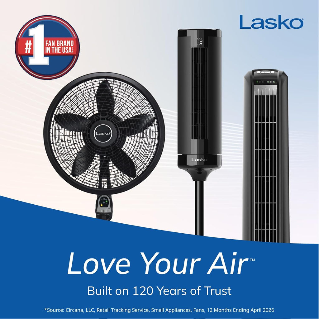 Lasko Oscillating Tower Fan with Remote Control and Timer - Quiet Standing Fan for Bedroom, Office, and Home - 3 Speeds - Powerful Cooling Air - 2511 - 36" Tall - Black