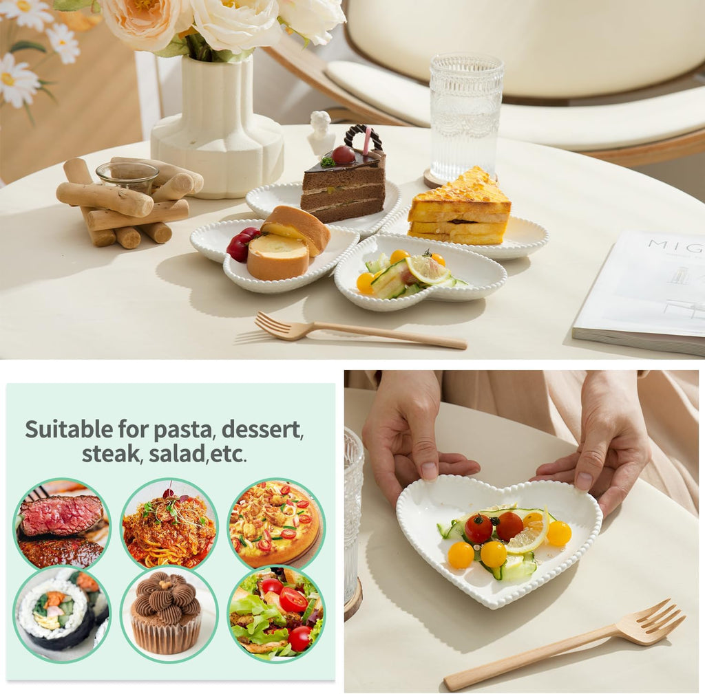 6.3 Inch Ceramic Salad Plates, Small Heart Shaped Dessert Plate Set, 10P