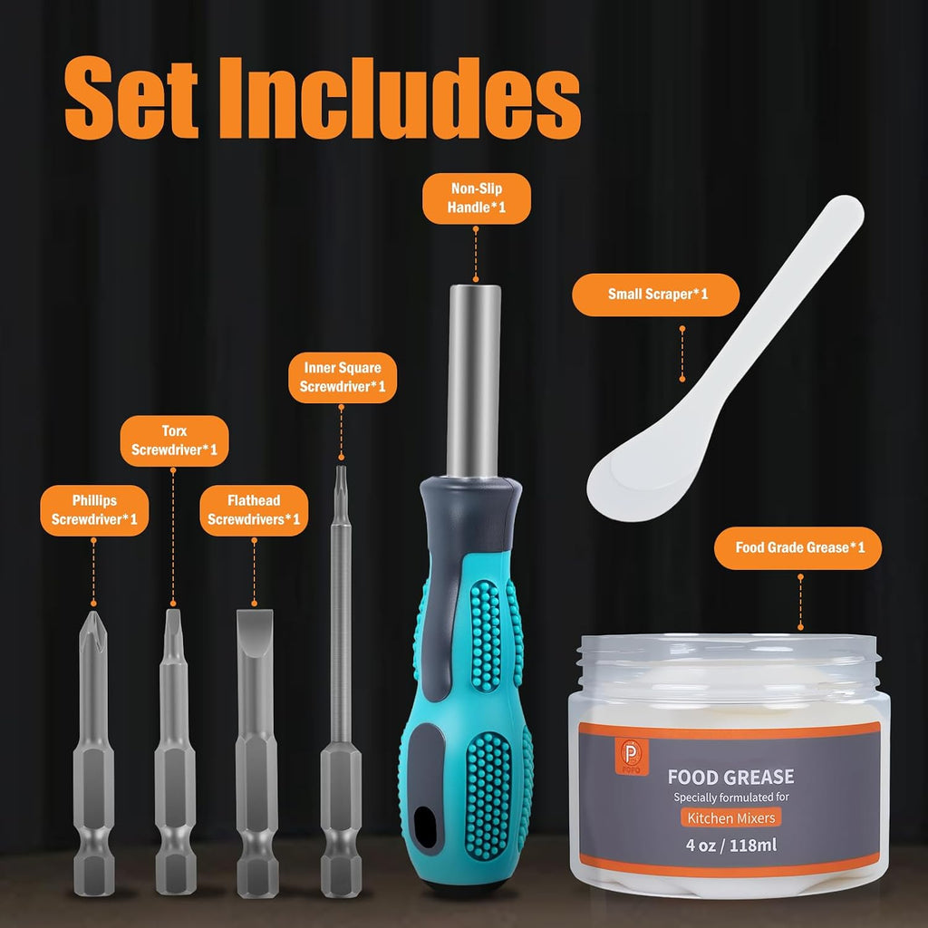 Grease Kit Compatible with KitchenAid Stand Mixer, 4 Oz Food Grade Grease & 4-in-1 Screwdriver Set with Spatula, Mixer Repair & Maintenance Kit, Reduces Gear Wear & Noise