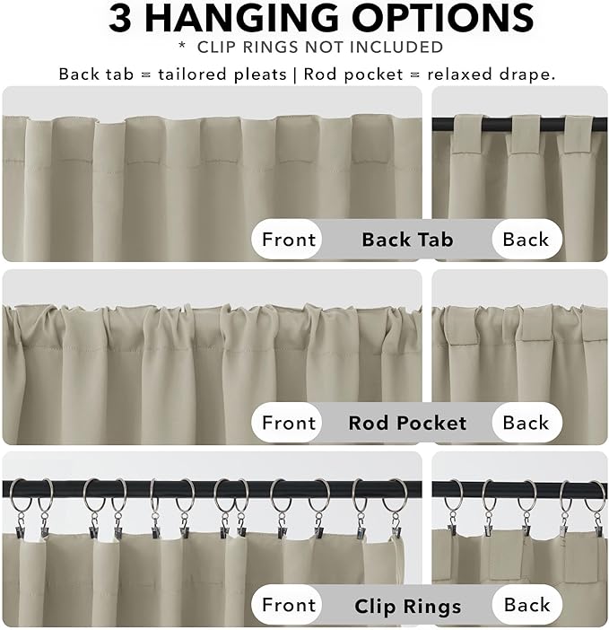 Deconovo Blackout Curtains, Thermal Insulated, W42 x L54 2 Panels, Back Tab - Image 2