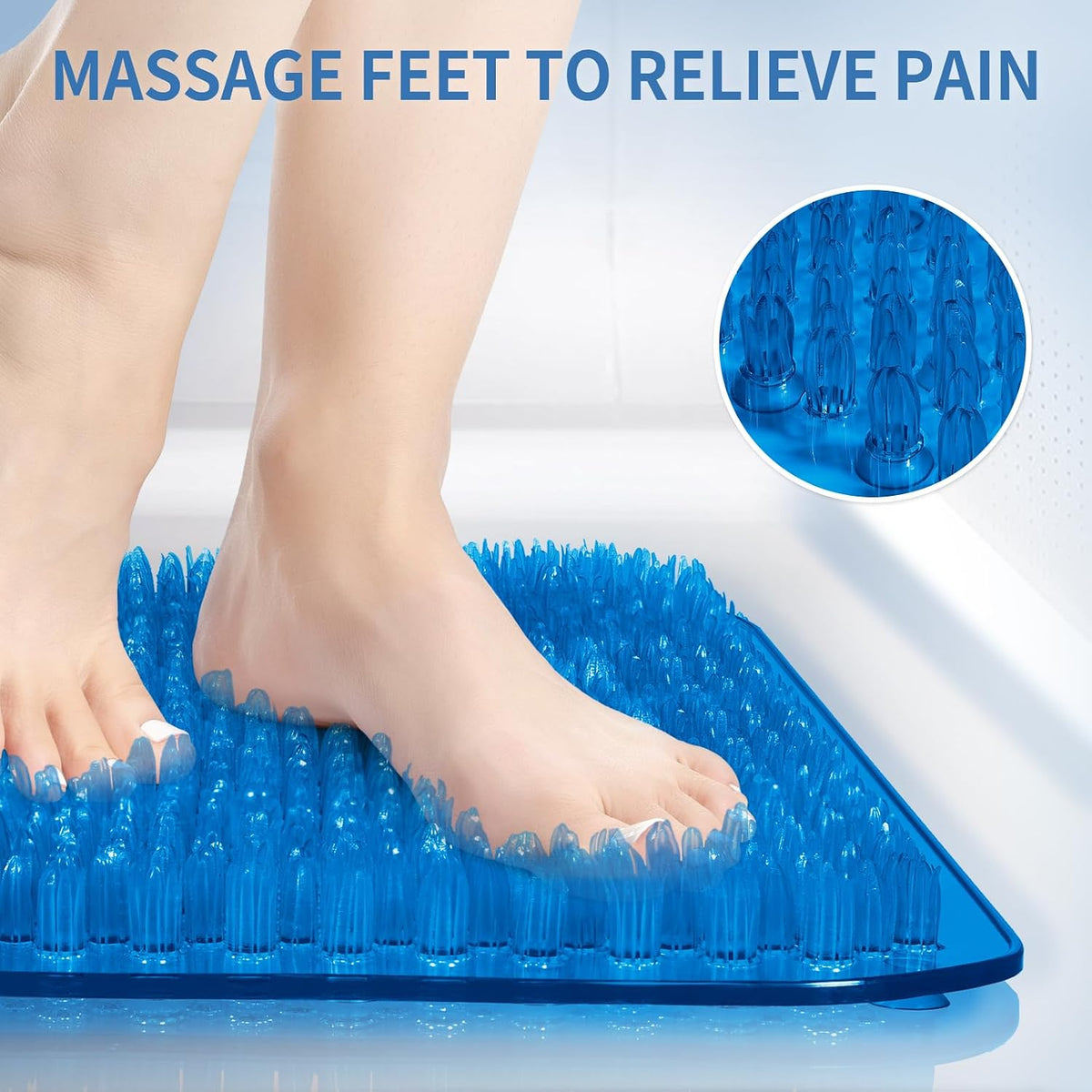 Yolife Shower Foot Scrubber Mat, Anti-Slip Bath Mat with Scrub Bristles, Soft Shower Foot Massager with Strong Suction Cups for Soothe Achy Feet, 25.6" x 13.4"
