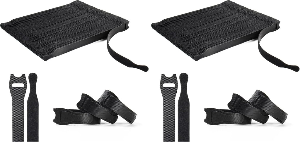 OneLeaf 110PCS Reusable Cable Ties, Adjustable 8-inch Cord Organizer Ties, Multi-purpose Hook Loop Cable Management Wire Ties for Organizing Home, Office, Data Centers, Black (Pack of 2)