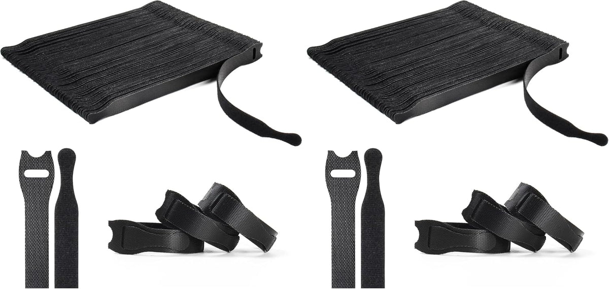 OneLeaf 110PCS Reusable Cable Ties, Adjustable 8-inch Cord Organizer Ties, Multi-purpose Hook Loop Cable Management Wire Ties for Organizing Home, Office, Data Centers, Black (Pack of 2)