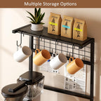 5 Tier Coffee Bar Station, Kitchen Stand with 4 S-Shaped Hooks, Farmhouse Corner Coffee Bar for Small Spaces, Bakers Rack for Kitchen, Entryway, Living Room, 13.43"D x 18.93"W x 53.31"H,Gray
