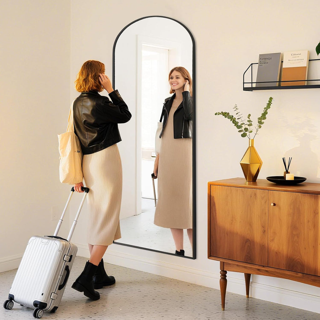 DUMOS 64"x21" Arched Full Length Mirror with Stand, Full Body Floor Mirror