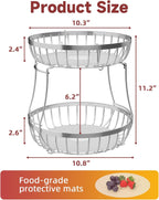 Sevenblue 2 Tier Fruit Bowl for Kitchen Counter with Banana Hangers, Silver
