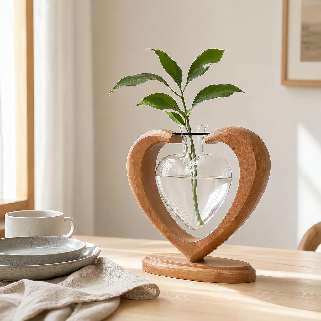 2Pack Plant Propagation Station, Heart Glass Vase & Wooden Stand